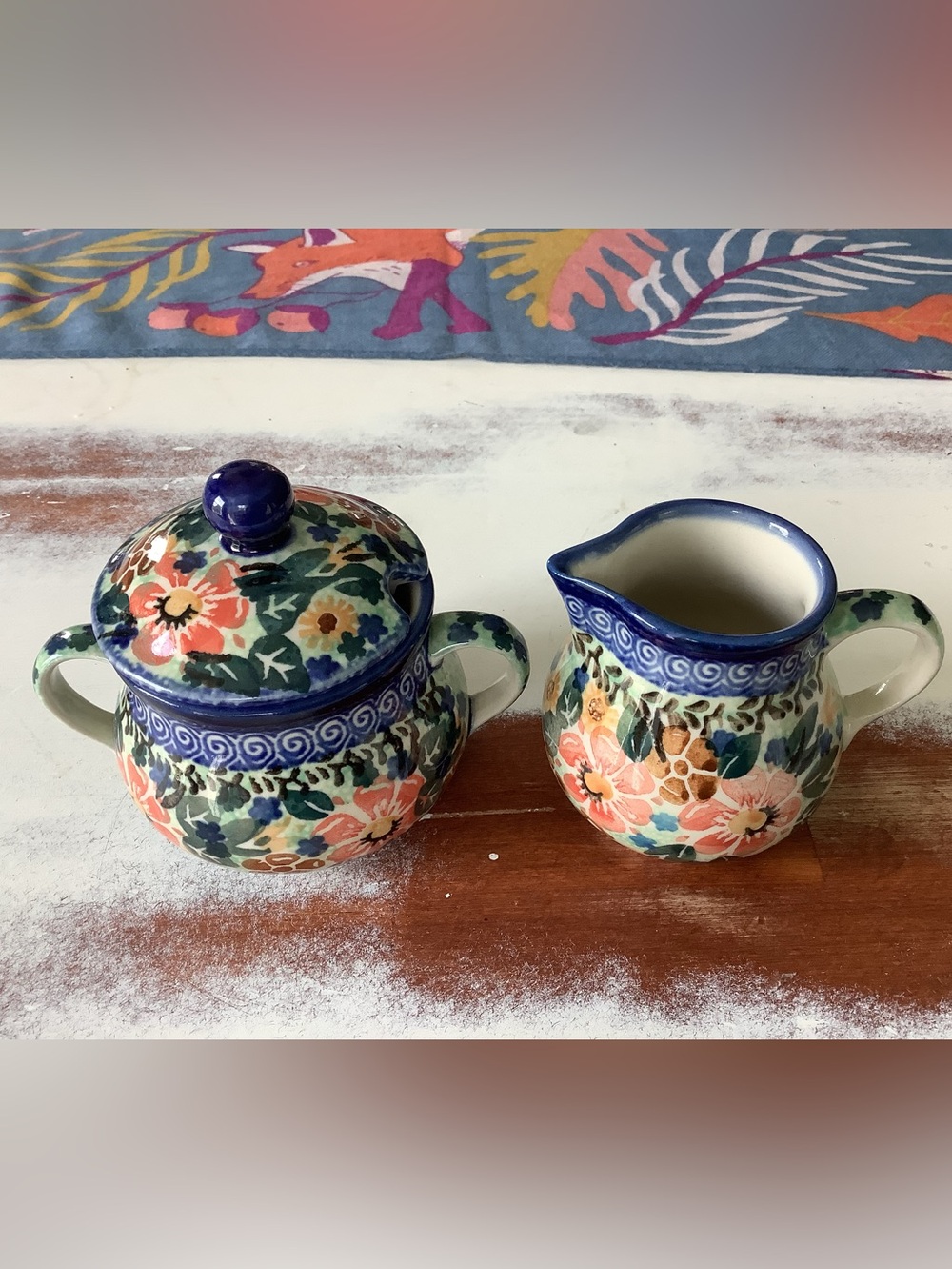 Polish Pottery UNIKAT Sugar And Creamer Floral - Picture 2 of 10